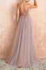 Load image into Gallery viewer, Grey Pink Sheath V-neck Tulle Long Prom Dress With Slit