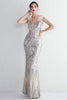 Load image into Gallery viewer, Apricot Silver Sequined Prom Dress With Feathers