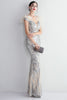 Load image into Gallery viewer, Apricot Silver Sequined Prom Dress With Feathers