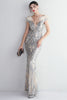 Load image into Gallery viewer, Apricot Silver Sequined Prom Dress With Feathers