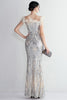 Load image into Gallery viewer, Apricot Silver Sequined Prom Dress With Feathers