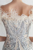 Load image into Gallery viewer, Apricot Silver Sequined Prom Dress With Feathers