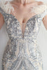 Load image into Gallery viewer, Apricot Silver Sequined Prom Dress With Feathers