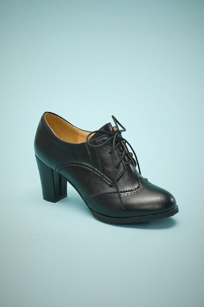 Load image into Gallery viewer, Black Leather Chunky Heels