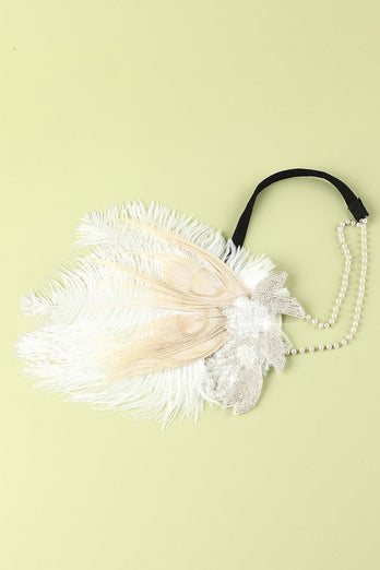 1920s Feather Sequin Pearls Flapper Headband