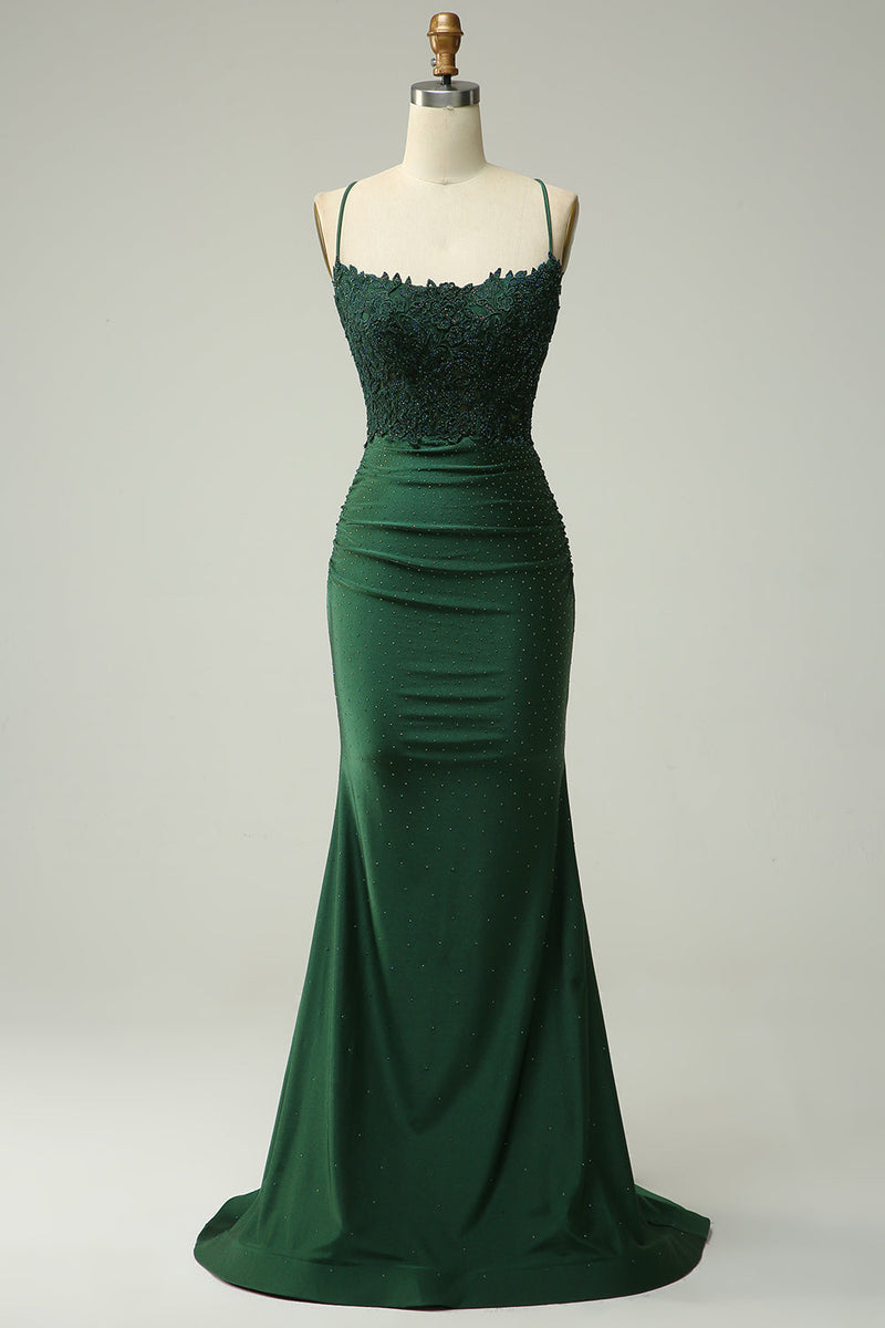 Queendancer Women Dark Green Long Prom Dress Mermaid Halter Formal ...