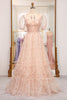 Load image into Gallery viewer, Champagne A Line Square Neck Long Prom Dress With Short Sleeves