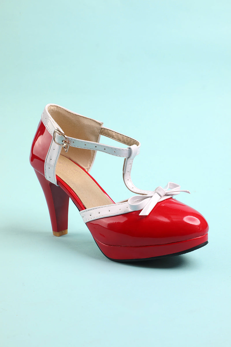 Load image into Gallery viewer, Vintage Red T-Strap Heels