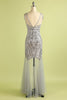 Load image into Gallery viewer, Silver Long Tulle Sequin Formal Dress