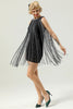 Load image into Gallery viewer, 1920s Round Neck Black Fringed Cocktail Party Dress