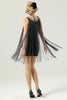 Load image into Gallery viewer, 1920s Round Neck Black Fringed Cocktail Party Dress