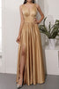 Load image into Gallery viewer, Champagne Satin Long Prom Dress with Slit