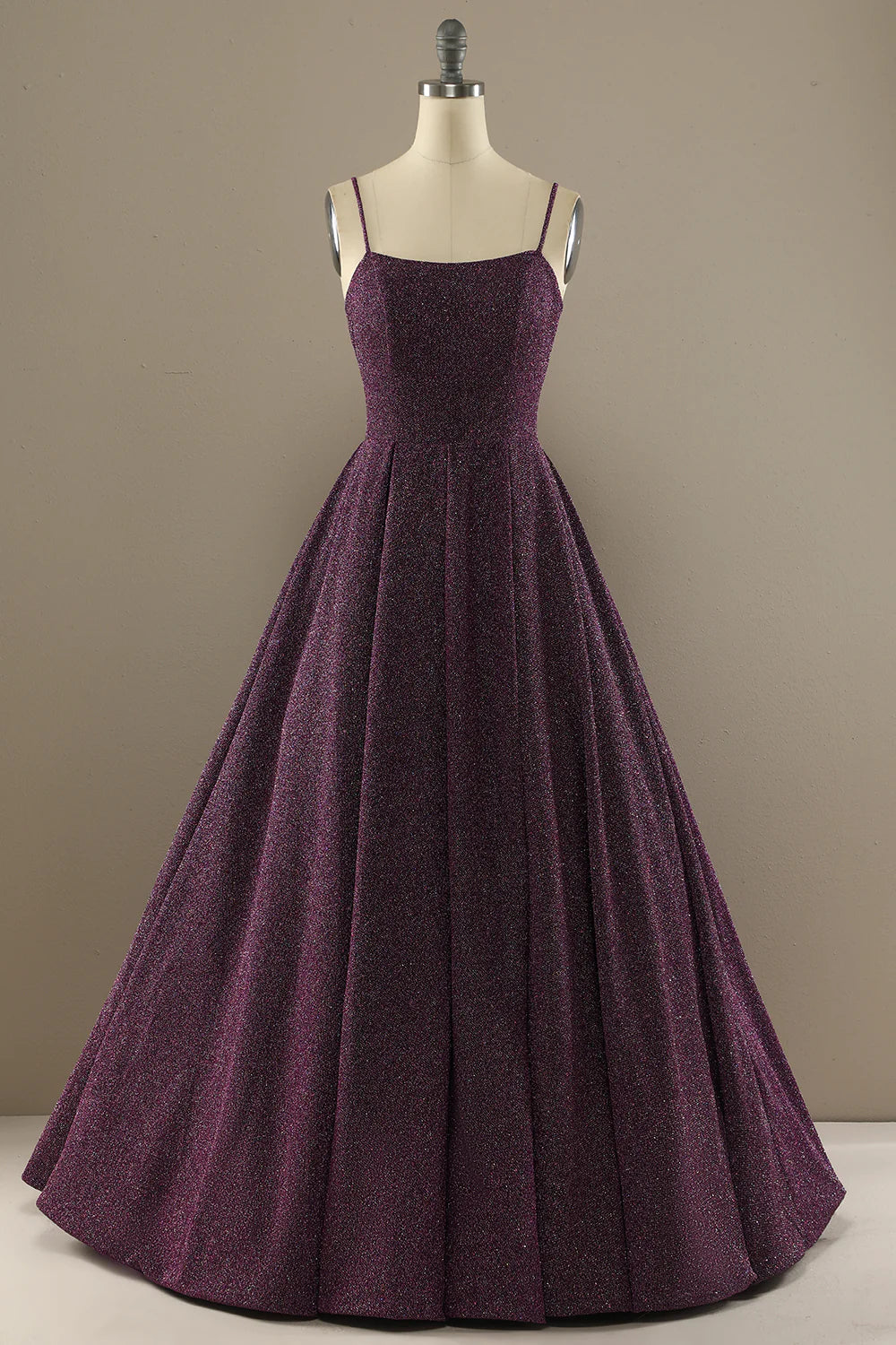 Charming Purple A Line Satin Spaghetti Straps Long Prom Dress With Slit