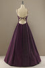 Load image into Gallery viewer, Charming Purple A Line Satin Spaghetti Straps Long Prom Dress With Slit