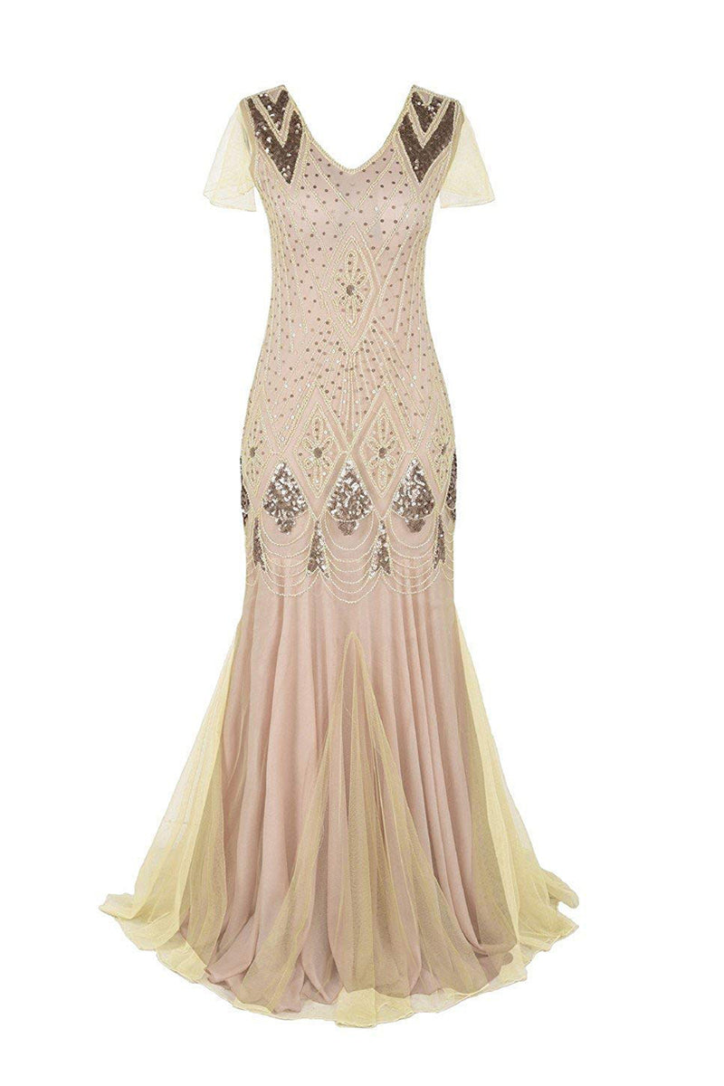 Load image into Gallery viewer, Champage Long Sequin 1920s Dress