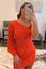 Load image into Gallery viewer, Orange Beaded Sequins One Shoulder Tight Homecoming Dress