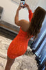 Load image into Gallery viewer, Hot Pink Beaded Sequins One Shoulder Tight Homecoming Dress