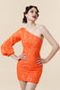 Load image into Gallery viewer, Bodycon One Shoulder Orange Sequins Cocktail Dress