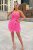 Load image into Gallery viewer, Sheath Pink Sequins Short Homecoming Dress with Feathers