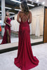 Load image into Gallery viewer, Sparkly Dark Red One Shoulder Sheath Long Prom Dress with Slit