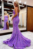 Load image into Gallery viewer, Sparkly Purple Sequins Mermaid Long Prom Dress with Slit