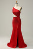 Load image into Gallery viewer, Mermaid One Shoulder Red Cut Out Prom Dress with Beading