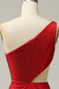 Load image into Gallery viewer, Mermaid One Shoulder Red Cut Out Prom Dress with Beading