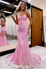 Load image into Gallery viewer, Sparkly Pink Sequin Long Mermaid Corset Prom Dress