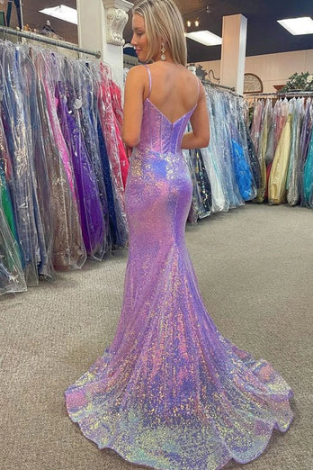 Sparkly Pink Sequin Long Mermaid Corset Prom Dress