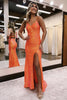 Load image into Gallery viewer, Sheath Spaghetti Straps Orange Sequins Long Prom Dress with Criss Cross Back