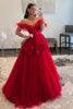 Load image into Gallery viewer, A Line Off the Shoulder Red Long Prom Dress with Feathers