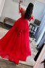 Load image into Gallery viewer, A Line Off the Shoulder Red Long Prom Dress with Feathers