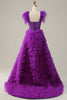 Load image into Gallery viewer, A Line Sweetheart Purple Long Prom Dress with Beading Feathers