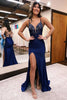 Load image into Gallery viewer, Mermaid Spaghetti Straps Navy Long Prom Dress with Beading