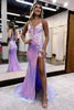 Load image into Gallery viewer, Mermaid Spaghetti Straps Purple Sequins Long Prom Dress with Split Front