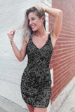 Bodycon Black V Neck Sequins Short Homecoming Dress