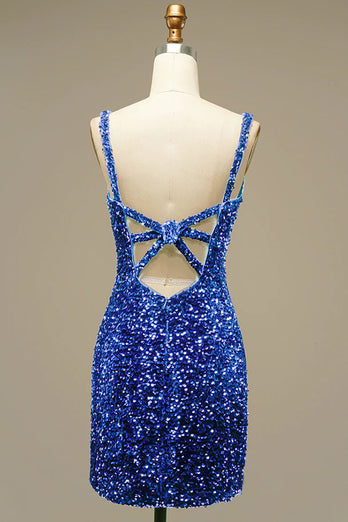 Royal Blue V Neck Bodycon Sequins Homecoming Dress