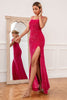 Load image into Gallery viewer, Hot Pink Spaghetti Straps Sequin Prom Dress