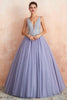 Load image into Gallery viewer, A-Line Deep V Neck Purple Prom Dress