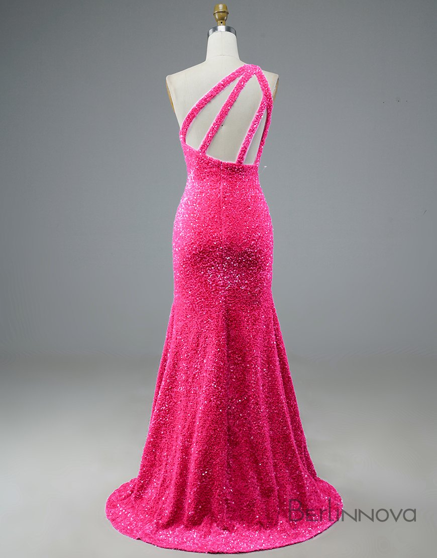 Load image into Gallery viewer, Mermaid Glitter One-Shoulder Backless Prom Dress With Sequins