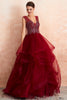 Load image into Gallery viewer, A-Line Burgundy Sequins Prom Dress With Beading