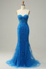 Load image into Gallery viewer, Mermaid Sweetheart Royal Blue Long Prom Dress with Criss Cross Back