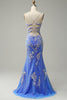 Load image into Gallery viewer, Mermaid V Neck Light Blue Long Prom Dress with Appliques Beading