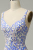 Load image into Gallery viewer, Mermaid V Neck Light Blue Long Prom Dress with Appliques Beading