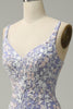 Load image into Gallery viewer, Mermaid V Neck Light Blue Long Prom Dress with Appliques Beading