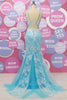 Load image into Gallery viewer, Mermaid Light Blue Spaghetti Straps Appliques Prom Dress With Slit