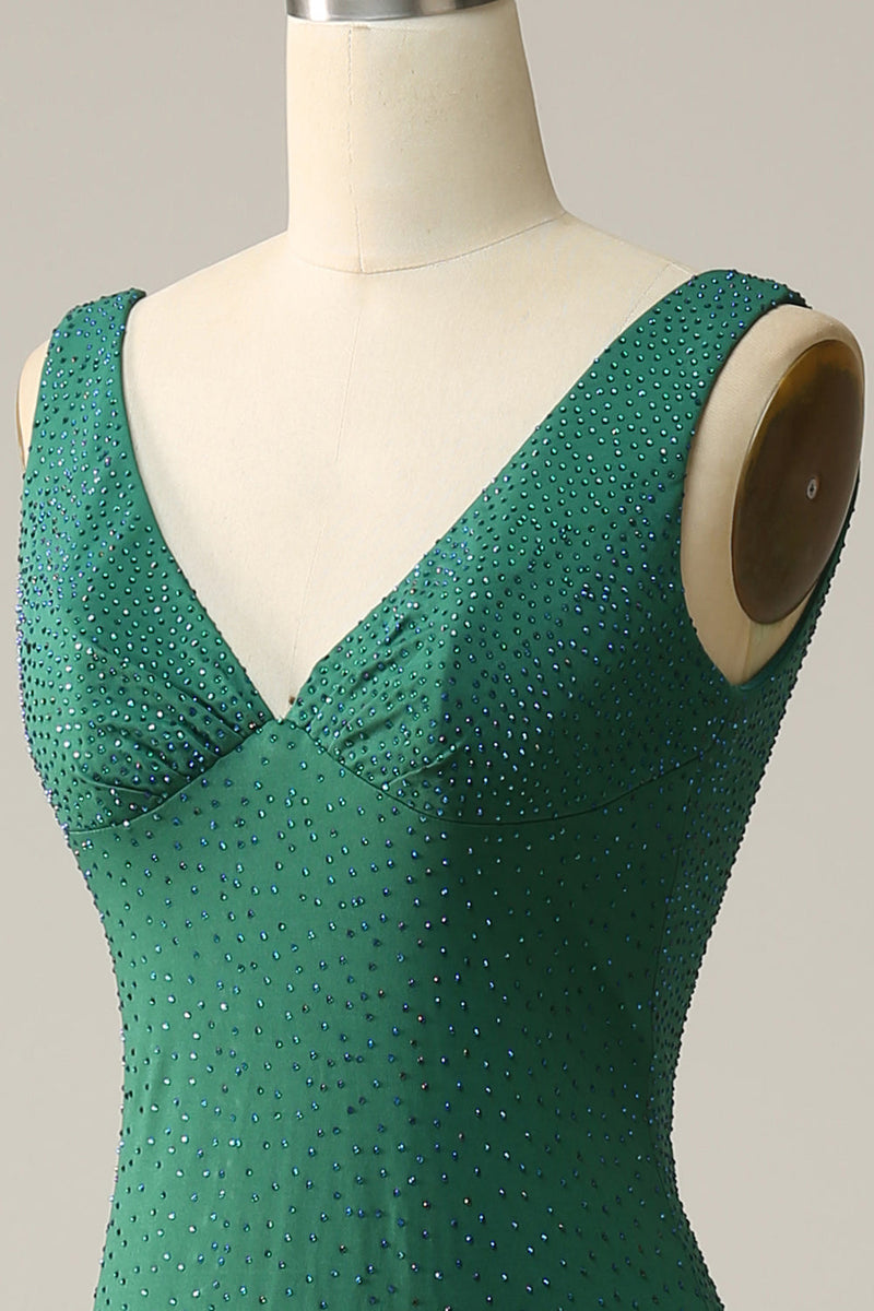 Load image into Gallery viewer, Mermaid V Neck Green Long Prom Dress with Beading