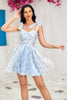 Load image into Gallery viewer, Cute A Line Spaghetti Straps Blue Printed Short Homecoming Dress