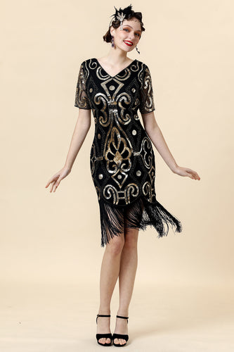 1920s Black Sequins Flapper Dress