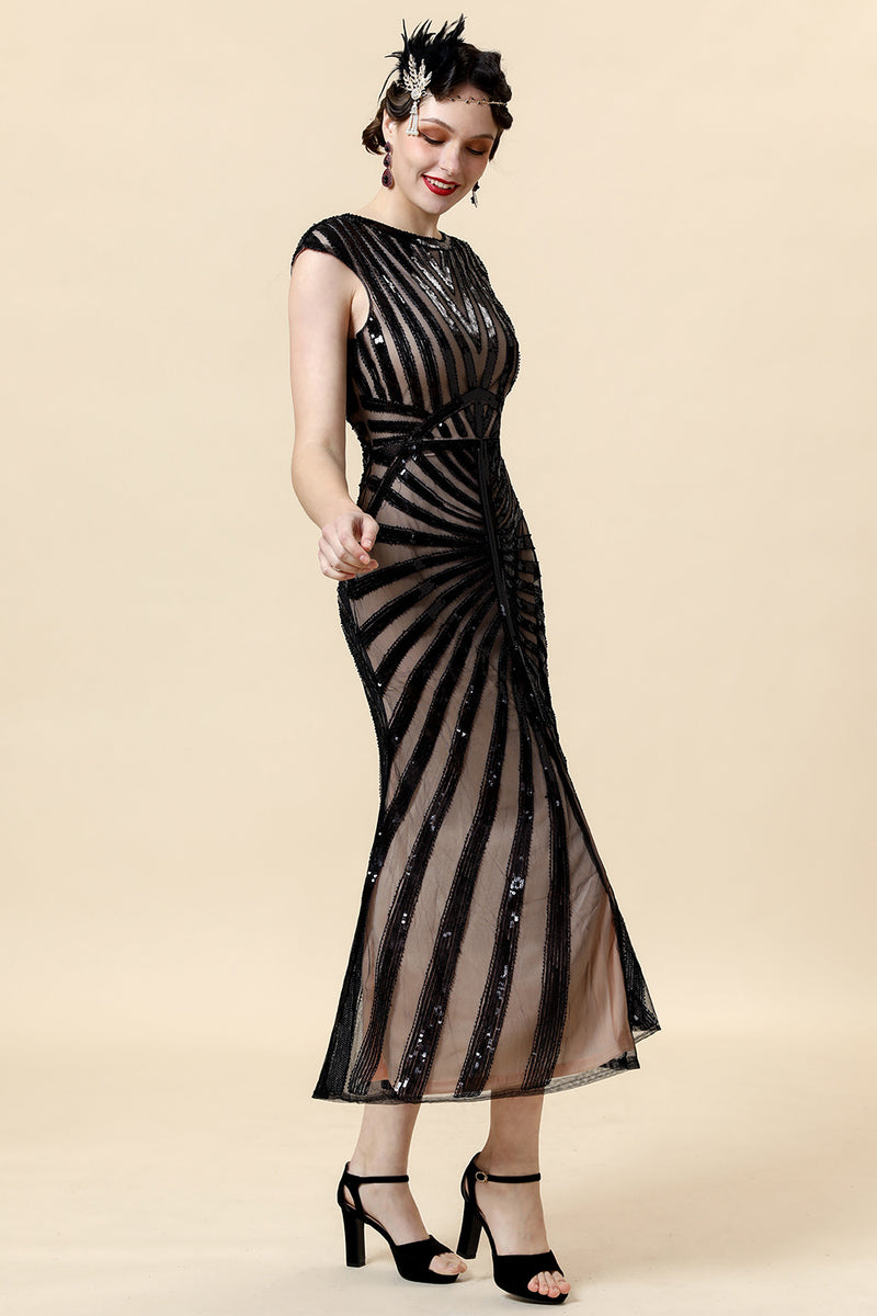 Load image into Gallery viewer, Black and Champagne Sequined Formal Dress